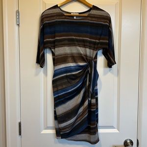 Robbie Bee Signature Wrap Dress sz Small Womens Colorblock Tie 3/4 Sleeves Brown